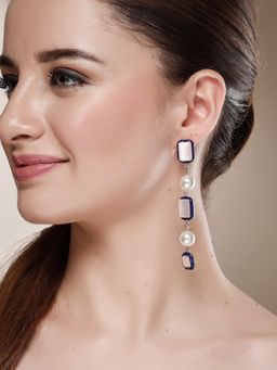 Karatcart - Gold-Plated Peach Stone Enamel Drop Earrings for Women