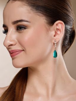 Karatcart - Gold-Plated Green Cubic Zirconia Studded Drop Earrings for Women