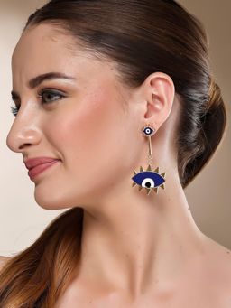 Karatcart - Gold-Plated Contemporary Blue Drop Earrings for Women