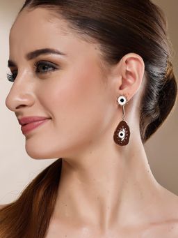 Karatcart - Gold-Plated Contemporary Brown Drop Earrings for Women