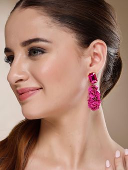 Karatcart - Gold-Plated Contemporary Pink Drop Earrings for Women