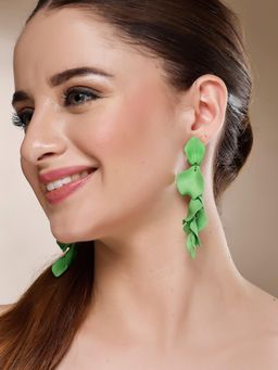 Karatcart - Gold-Plated Contemporary Green Drop Earrings for Women