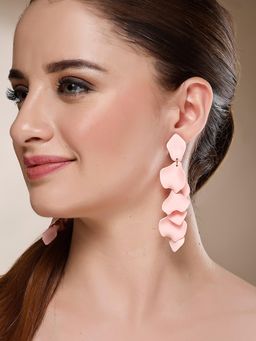 Karatcart - Gold-Plated Contemporary Baby Pink Drop Earrings for Women
