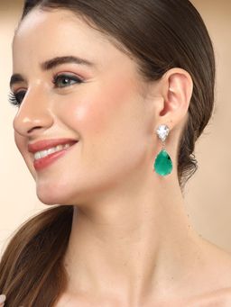 Karatcart - Gold-Plated Contemporary Green Drop Earrings for Women