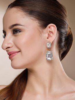 Karatcart - Gold-Plated Contemporary White Drop Earrings for Women