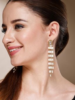 Karatcart - Gold-Plated Contemporary White Drop Earrings for Women