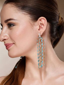 Karatcart - Gold-Plated Contemporary Blue Drop Earrings for Women