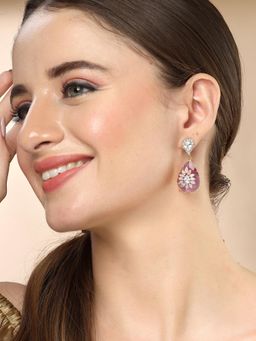 Karatcart - Gold-Plated Contemporary Pink Drop Earrings for Women
