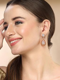 Karatcart - Gold-Plated Contemporary Peach Drop Earrings for Women