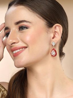 Karatcart - Gold-Plated Contemporary Red Drop Earrings for Women