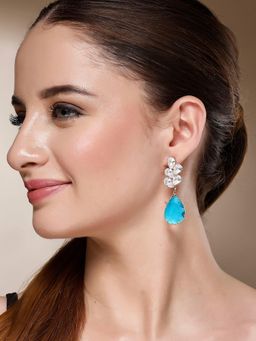 Karatcart - Gold-Plated Contemporary Light Blue Drop Earrings for Women