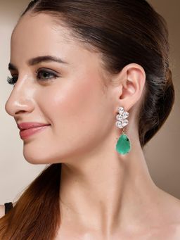 Karatcart - Gold-Plated Contemporary Green Drop Earrings for Women