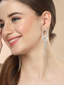 Karatcart - Gold-Plated Contemporary White Drop Earrings for Women