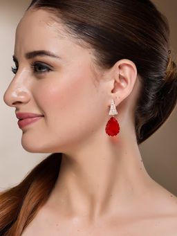 Karatcart - Gold-Plated Contemporary Red Drop Earrings for Women