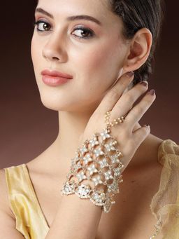 Karatcart - Gold Plated Floral Kundan Hathphool for Women