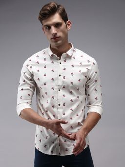 SHOWOFF - Men Cream Collar Neck Conversational Comfort Fit Shirt