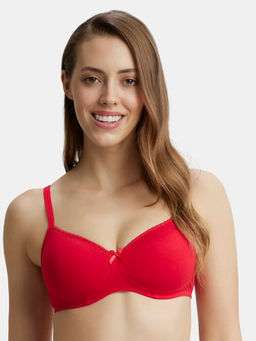 Jockey - 1723 Wirefree Padded Cotton Elastane Medium Coverage T-Shirt Bra - Sangria Red