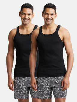 Jockey - US26 Men Super Combed Cotton Rib Square Neck Gym Vest - Black (Pack of 2)