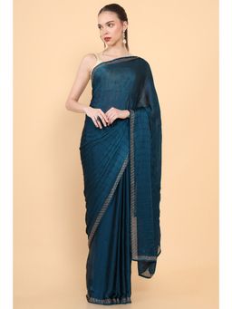 Soch - Women Blue Chiffon Embellished/Sequined Saree with Unstitched Blouse