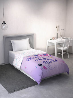 Ddecor Live Beautiful - Kids Music 100% Cotton Reversible Single Dohar - Purple