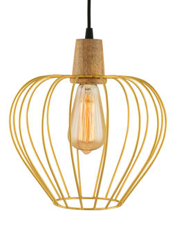 Homesake - Golden Metal Chimney Cage Wood Pendant Light