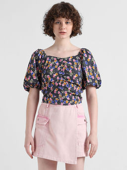 ONLY - Black Floral Smocked Top