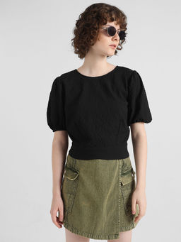 ONLY - Black Textured Tie Up Top