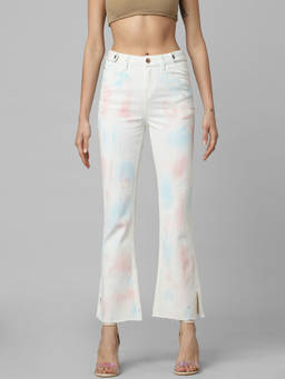 ONLY - White Mid Rise Tie Dye Bootcut Jeans