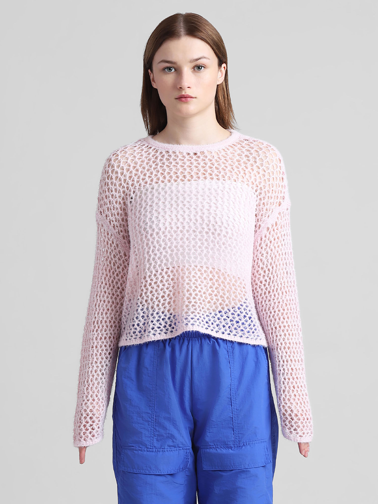 Buy ONLY Pink Hole Knit Pullover Online