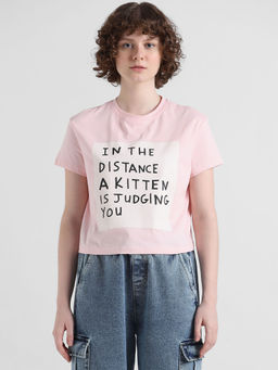 ONLY - Pink Text Print T-Shirt