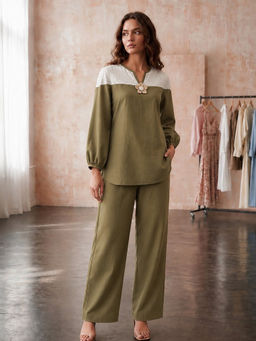 Autumnlane - Women Embroidered Cotton Co-Ord Set