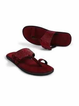 SKO - Indy Men Crystal Kolhapuri Maroon Slippers