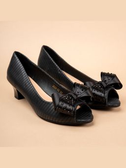 VANSON - Velour Bow Black Kitten Heel Sandal