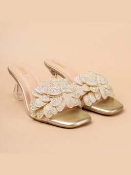 VANSON - Bling Bush Gold Embellished Block Heel Sandal