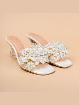 VANSON - Bling Bush White Embellished Block Heel Sandal