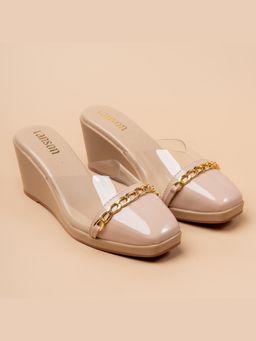 VANSON - Biscotti Chain Detail Beige Wedge Heel Mules