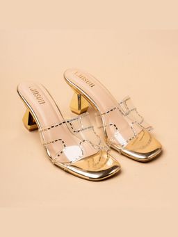 VANSON - Ethereal Edge Embellished Gold Block Heel Sandal