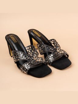 VANSON - Midnight Lattice Black Stiletto Heels Sandal