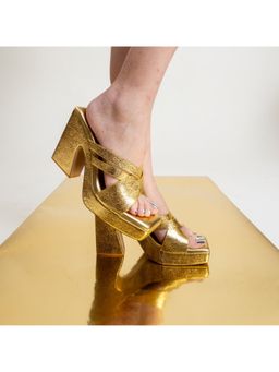 VANSON - Ferro Gold Metallic Block Heel Sandal