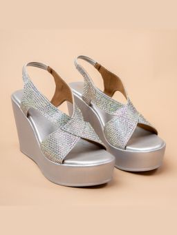 VANSON - Gltter Gang Embellished Silver Wedge Heel Wedges