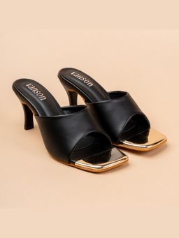 VANSON - Linea Black Sharp Square Toe Stiletto Heels Sandal