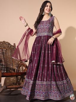Chhabra 555 - Wine Embellished Dress with Dupatta (Set of 2)