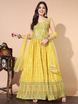 Chhabra 555 - Yellow Embellished Dress with Dupatta (Set of 2)