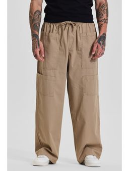 Snitch - Beige Solid Casual Cargo Pant