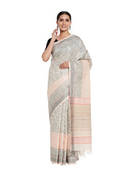 Fabindia - Silk Cotton Hand Block Print Sari- Multi-Colour