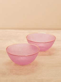 Pure Home + Living - Set of 2 Pink Radial Glass Serving Bowls