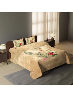 Synergized Cotton - Crimson Hibiscus Radiance 300Tc King Sateen Bedsheet with 2 Pillow Covers