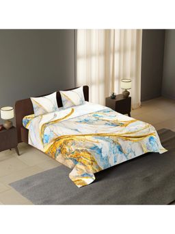 Synergized Cotton - Marbled Azure Luxurious 300Tc King Sateen Bedsheet with 2 Pillow Covers