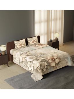 Synergized Cotton - Floral Beige Elegance King Sateen Bedsheet Timeless Charm with 2 Pillow Covers