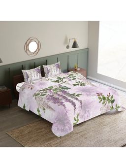 Synergized Cotton - Purple Garden Bliss King Sateen Bedsheet Tranquil Serenity with 2 Pillow Covers